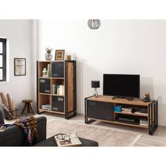 Conjunto de mueble de TV y aparador Deirdre de estilo industrial Metal negro y madera clara