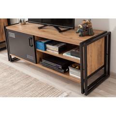 Deirdre TV-meubel en dressoir in industriële stijl Zwart metaal en licht hout