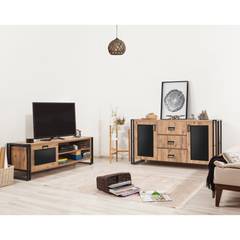 Niall tv-meubel en dressoir in industriële stijl Licht hout en metaal Zwart