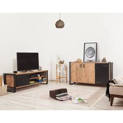 TV-meubel en dressoir in industriële stijl Palanise Zwart metaal en licht hout