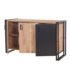 Conjunto de mueble de TV y aparador de estilo industrial Palanise Metal negro y madera clara