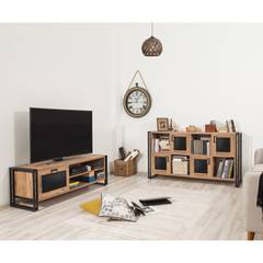Conjunto de mueble de TV y aparador de estilo industrial Ronan Madera clara y metal Negro