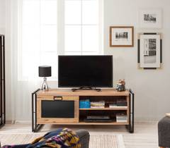 Conjunto de mueble de TV y aparador de estilo industrial Ronan Madera clara y metal Negro