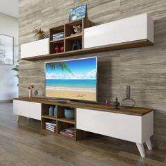 Conjunto de estante y soporte de TV de madera y blanco Caperd