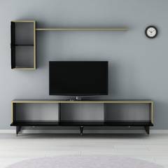 Dorialle zwart en gouden TV-meubel en legplankenset