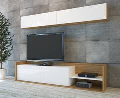Set porta TV e mensola a muro Dazzler in legno e bianco