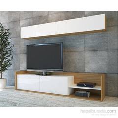 Conjunto de soporte de TV y estante de pared Dazzler de madera y blanco