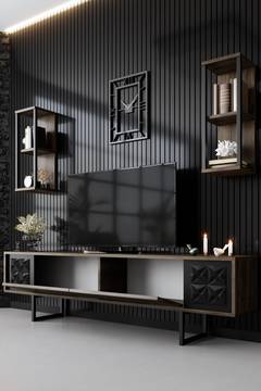 TV-meubel en wandrek Gila Zwart en donker hout