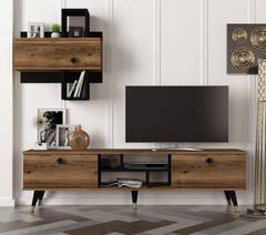 Set di mobili TV e mensole a muro Larisa in legno scuro e nero