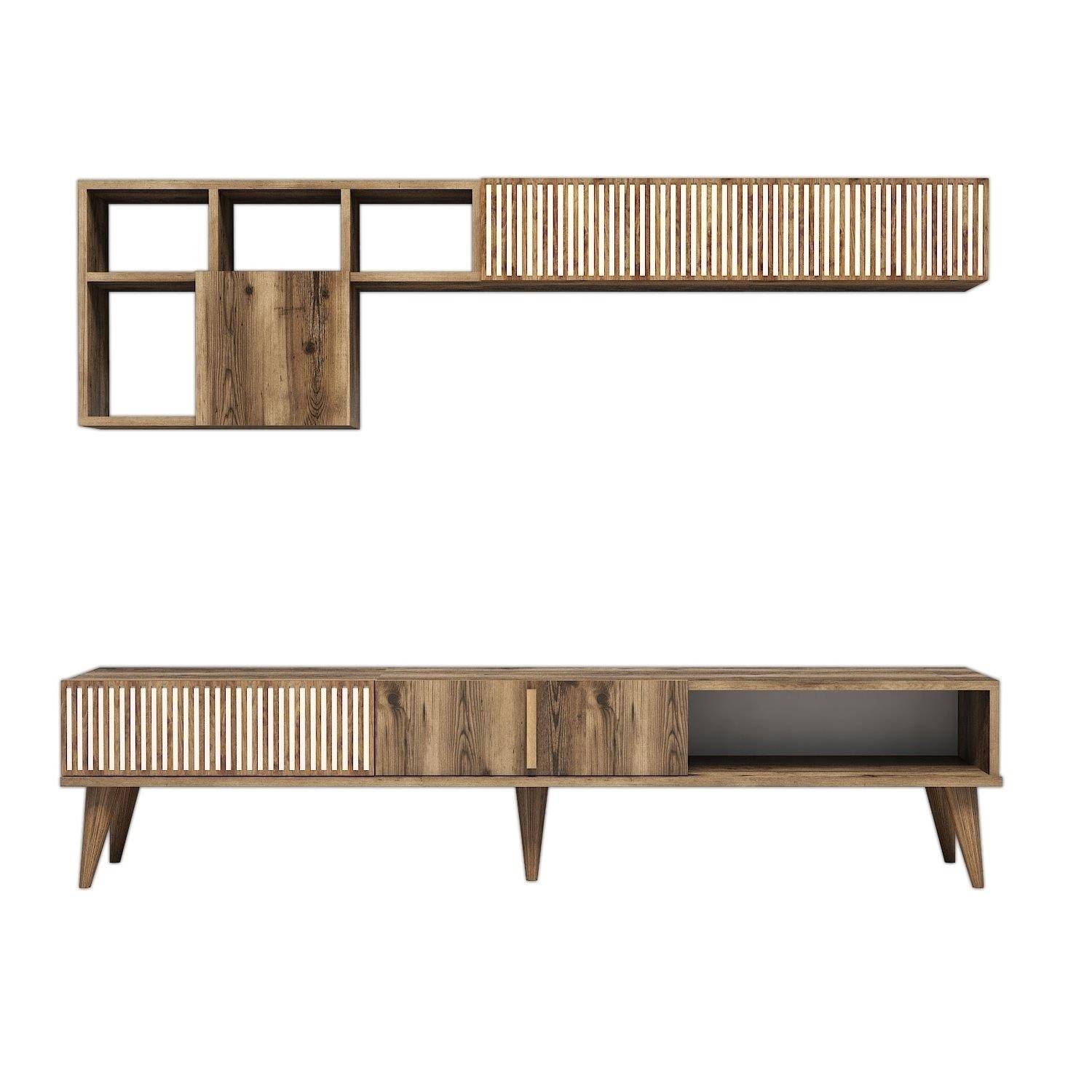 TV-meubel en wandrek Ribera Natuurlijk hout en Wit
