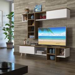 Conjunto de soporte de TV y estante de pared de madera y roble Waldo