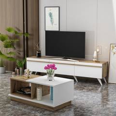 TV-meubel en salontafel Druyes Wit en lichte eik