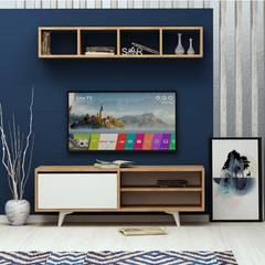 Mueble de TV de pared con estante L120cm Polmao Roble y Blanco