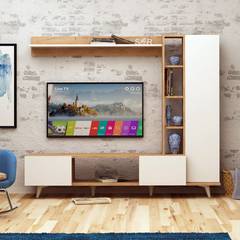 Mueble de TV de pared L170cm Polmao Roble y Blanco
