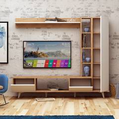 Mueble de TV de pared L170cm Polmao Roble y Blanco