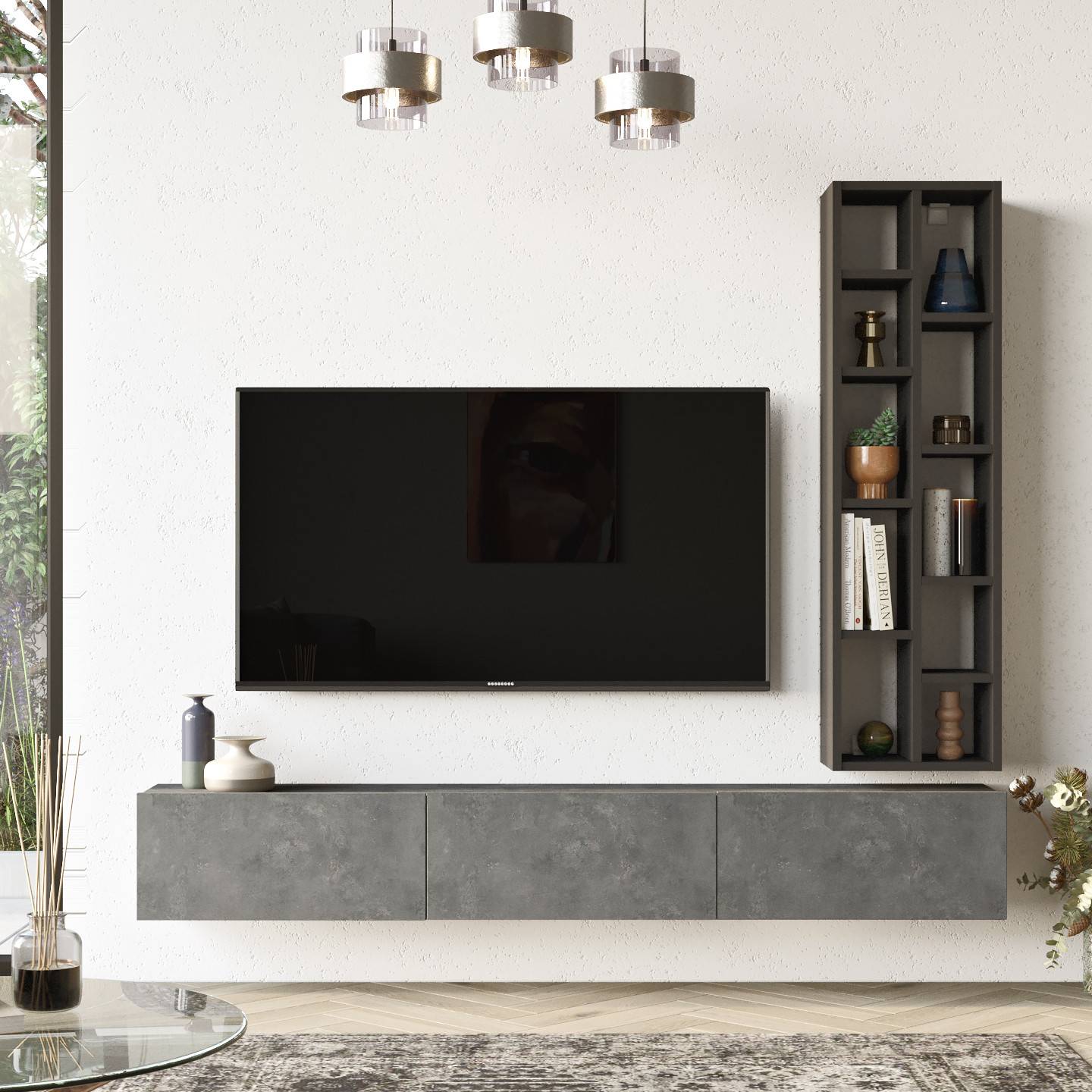 Meuble tv mural suspendu avec meubles muraux 276 cm - Cbc-Meubles