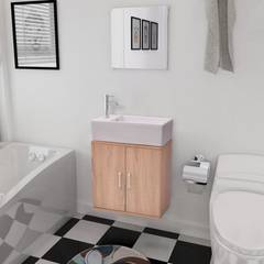Ensemble meubles de salle de bains 3 pièces Tao Céramique Blanc et Bois Beige