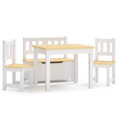Conjunto de mesa, 1 banco y 2 sillas infantiles Norevis Beige y Blanco