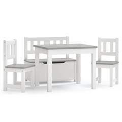 Set di tavolo, 1 panca e 2 sedie per bambini Norevis Grigio e Bianco