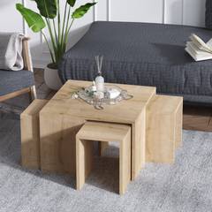 Adiunxi Couch- und Beistelltisch-Set ausziehbar Naturholz