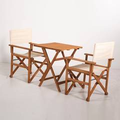 Set van tafel en 2 stoelen Aubervers Licht massief hout en witte crème stof