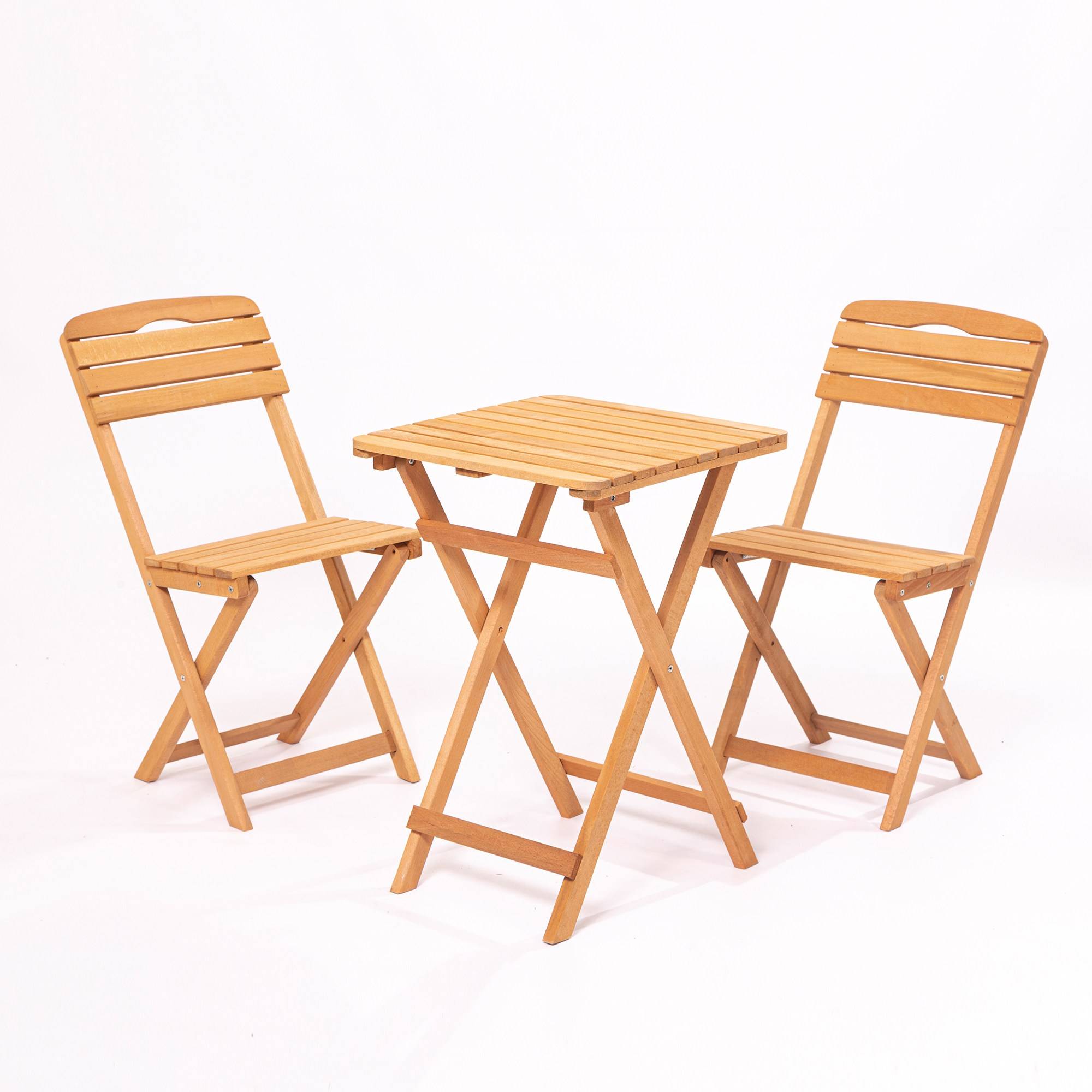 Set van tafel en 2 stoelen Crodoue Massief hout Naturel