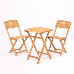Set van tafel en 2 stoelen Crodoue Massief hout Naturel