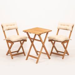 Set di tavolo e 2 sedie da giardino pieghevoli Lukas in faggio massiccio naturale