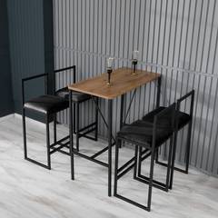 Ensemble Table et 4 chaises de bar Koumo Bois clair, Métal et Velours Noir