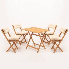 Juego de mesa y 4 sillas de jardín de haya natural maciza Lukas