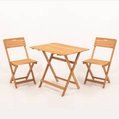 Set di tavolo rettangolare e 2 sedie da giardino pieghevoli in faggio massiccio Lukas