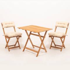 Set di tavolo rettangolare e 2 sedie da giardino pieghevoli in faggio massiccio Lukas