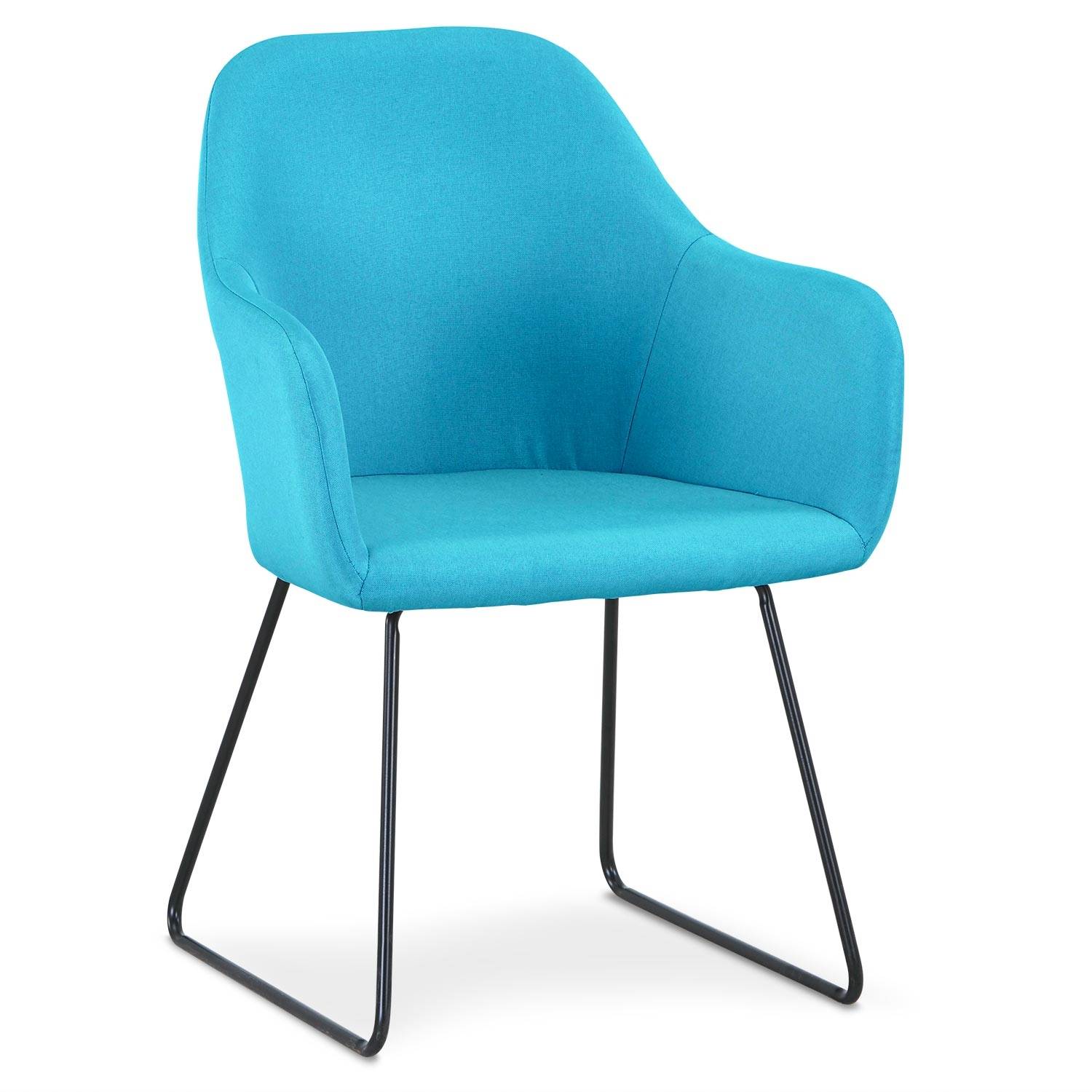 Epok stoel / fauteuil van zwart metaal en blauwe stof
