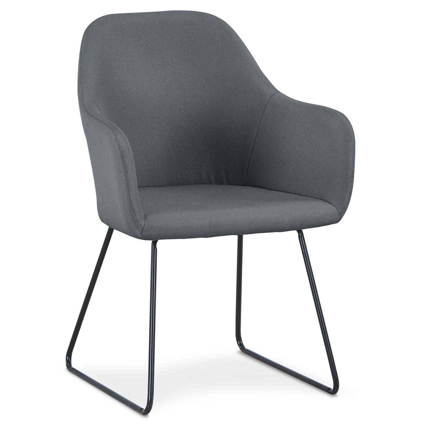 Epok stoel / fauteuil van zwart metaal en grijze stof