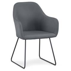 Epok stoel / fauteuil van zwart metaal en grijze stof