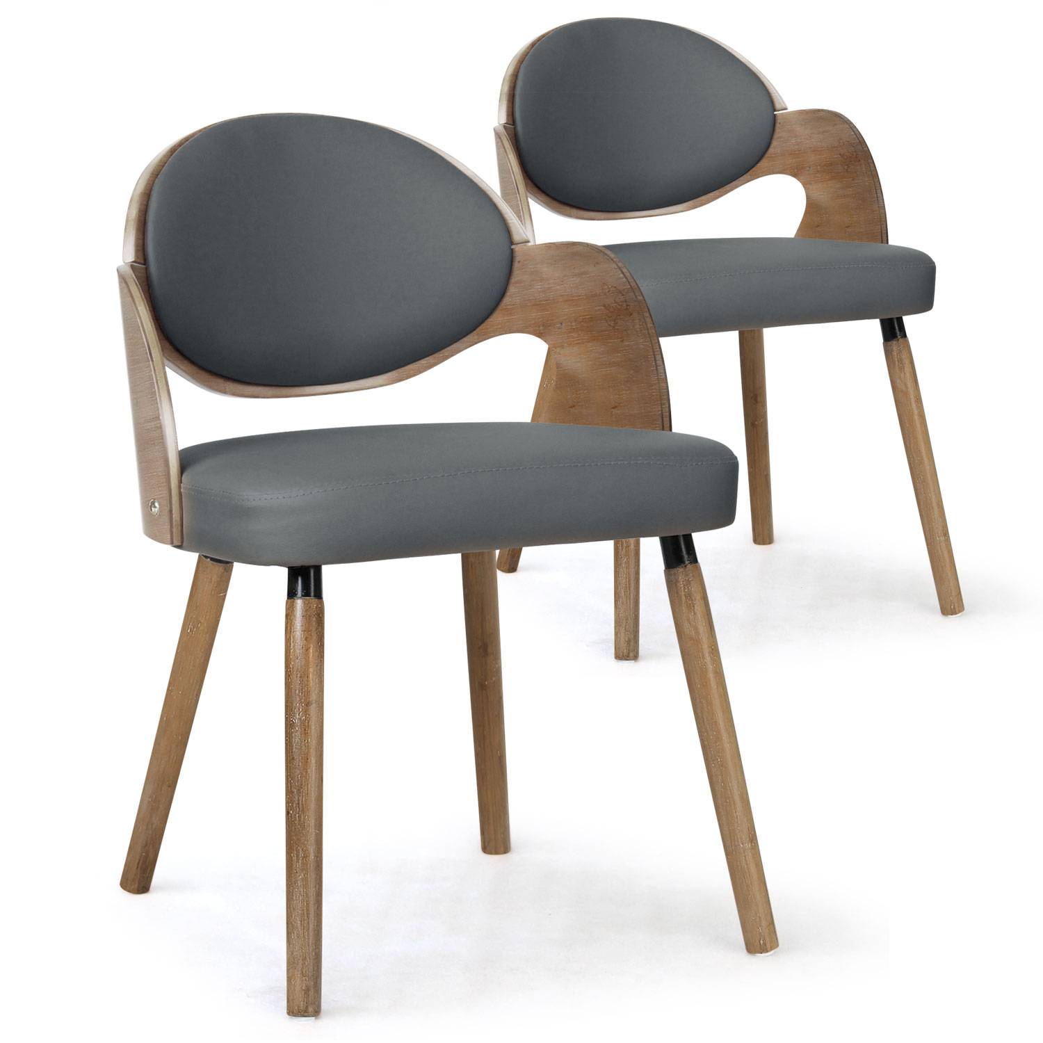 Lote de 2 sillas nordicas Estel, madera vintage y PU gris