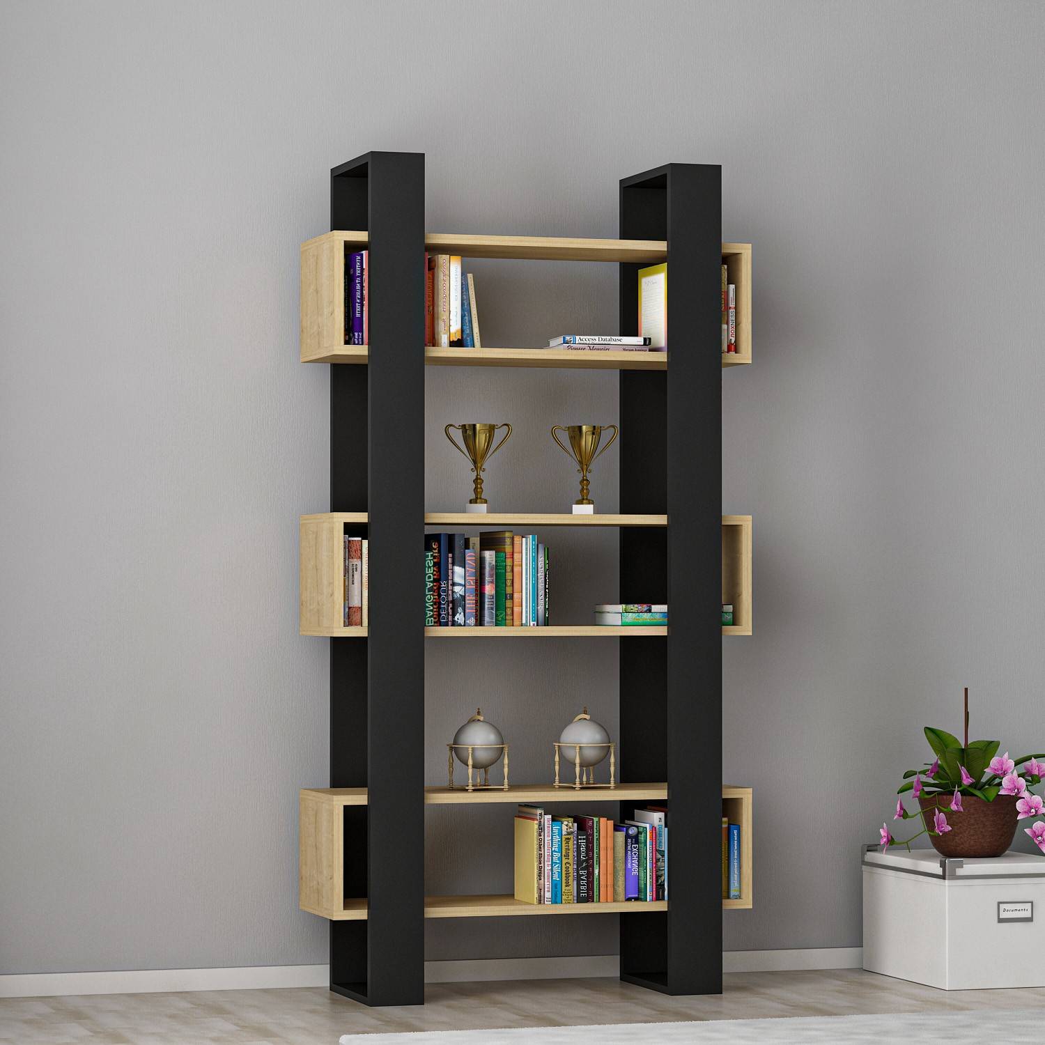 Libreria Locus L80cm Rovere e legno nero