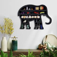 Ornalio estante decorativo de pared en relieve elefante Madera Negro