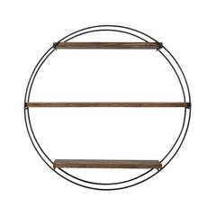 Estantería circular de pared Ø60 cm Laudatur 3 estantes Madera de abeto y metal Negro y nogal