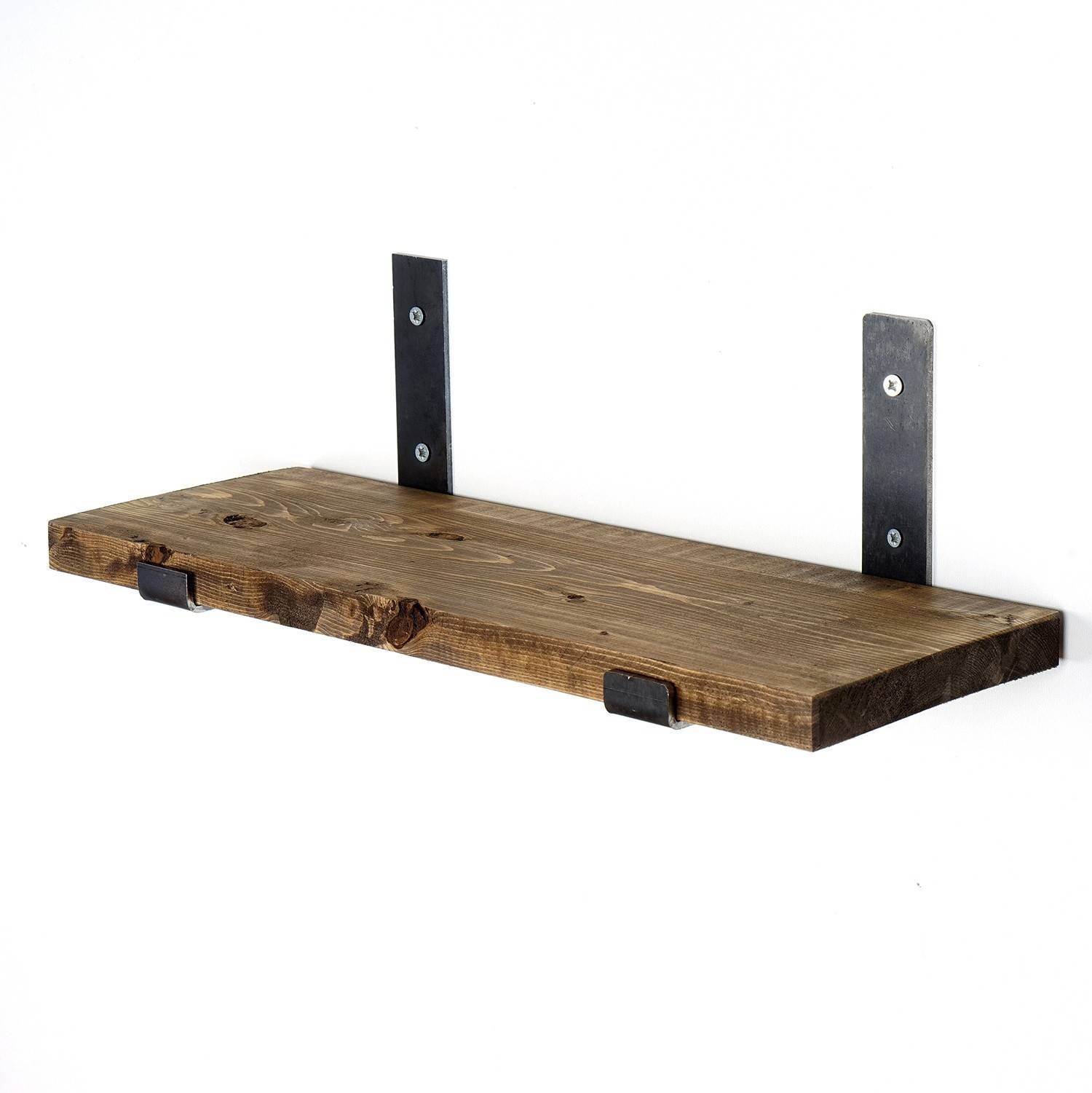 Amity industriële wandplank L60cm Donker hout en metaal Zwart