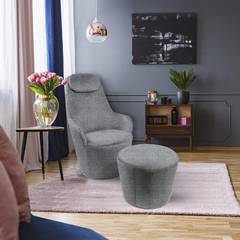 Dongal fauteuil met grijze stoffen voetsteun