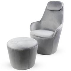 Dongal fauteuil met zilverfluwelen voetenbank