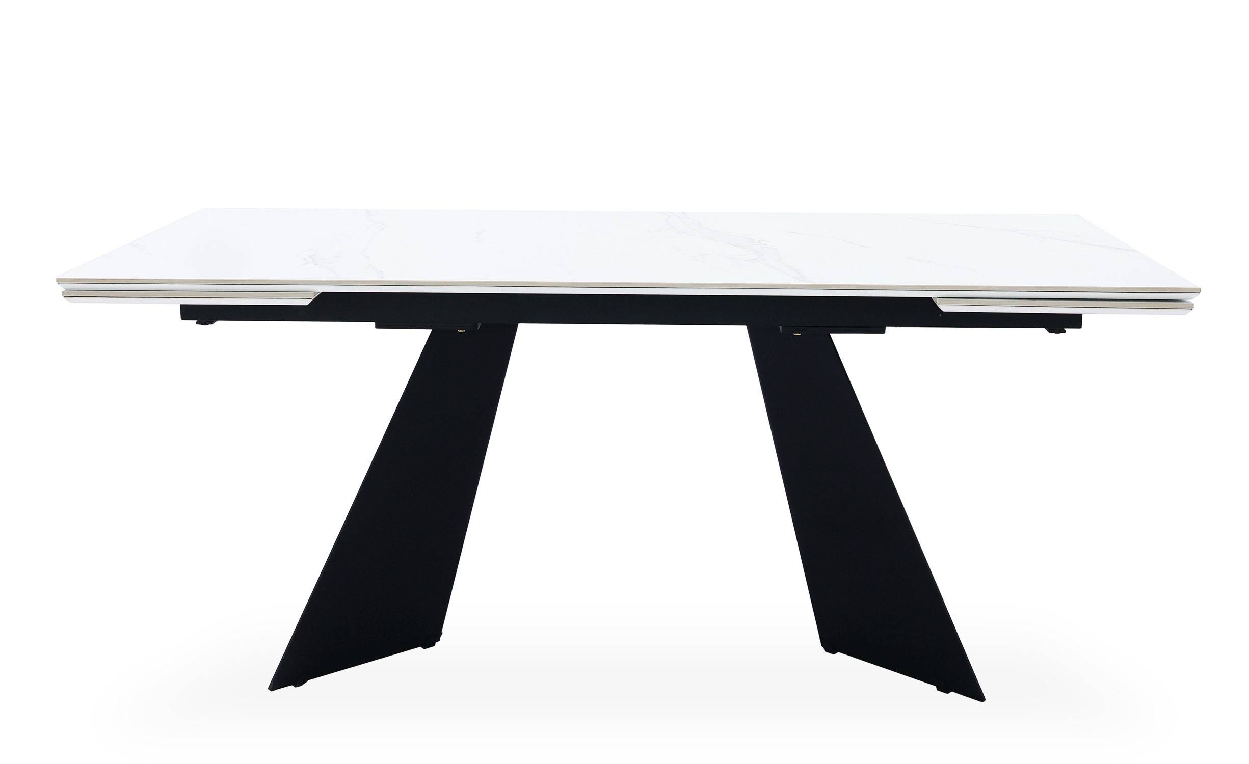 Table extensible moderne Farandine Céramique effet marbre blanc pieds Noir