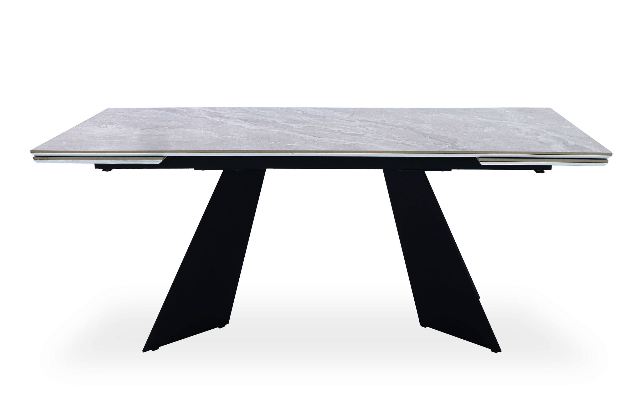 Farandine moderne uitschuifbare tafel Grijs marmer effect keramiek Zwarte poten