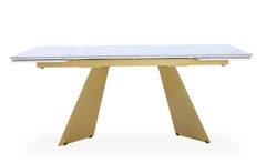 Table extensible moderne Farandine Céramique effet marbre blanc pieds Or