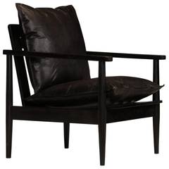 Alexis fauteuil 66x74cm Echt rundleer en massief hout Zwart