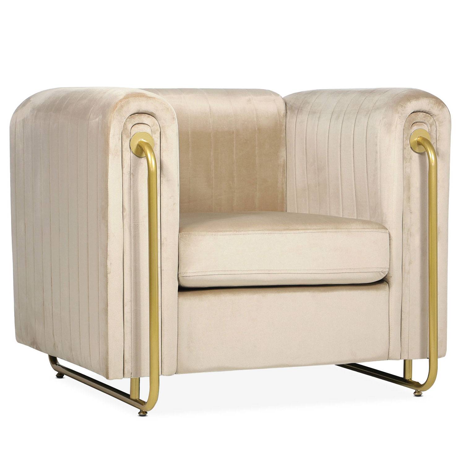 Edward sillón art deco con estructura de metal dorado y terciopelo de color topo claro