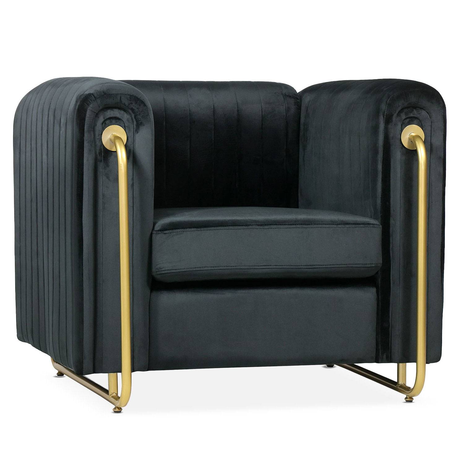 Edward art deco fauteuil met verguld metalen frame en zwart fluweel
