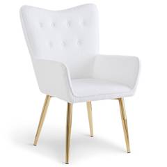 Cocooning-Sessel Nadol Bouclé-Stoff Weiß und Füße Gold