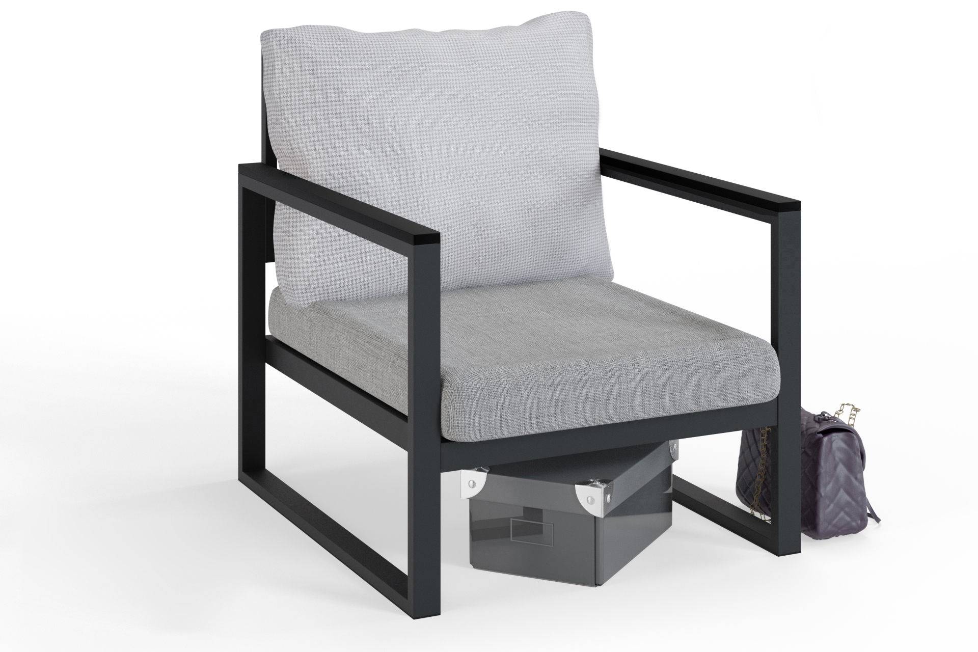 Moderner Sessel Omer Metall Schwarz und Stoff Weiß und Beige